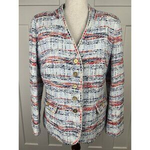 Weill Paris Tweed Boucle Jacket NWOT US 12 Gold Crest Buttons French Designer